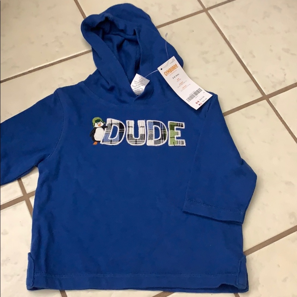 Gymboree penguin DUDE lg sleeve hooded shirt 3-6